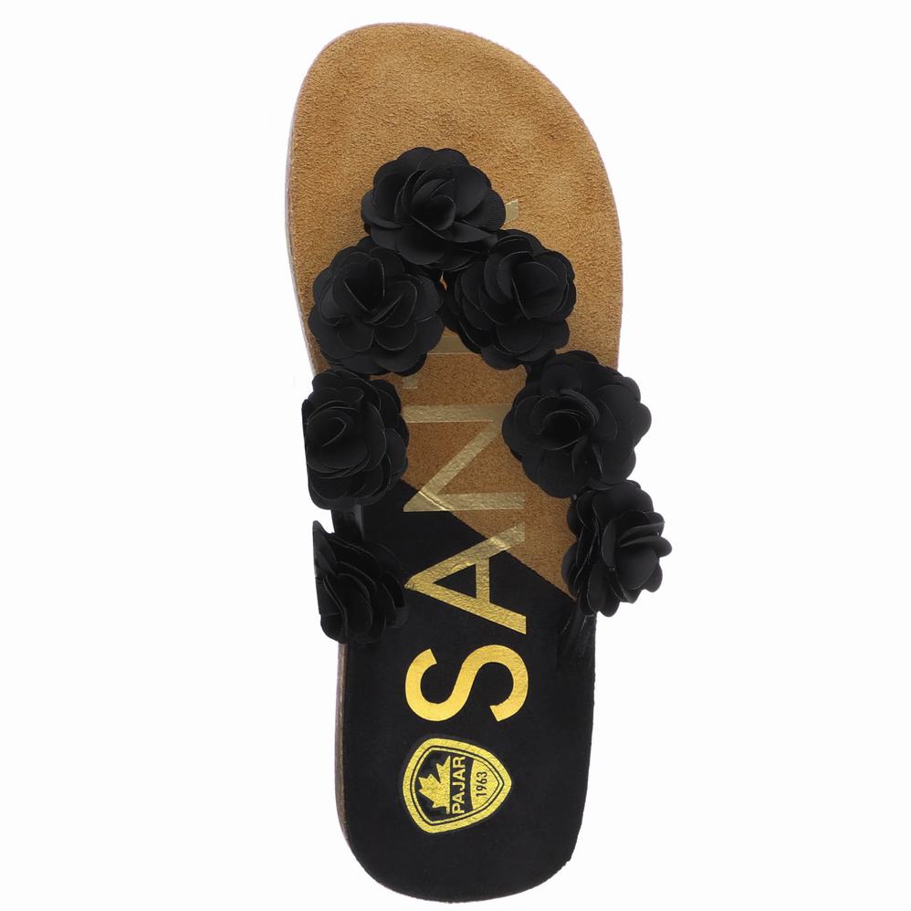 Black Women's Pajar Aruba Rosas Satin Sandals | TOA2740FG